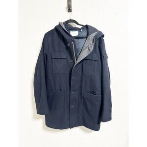 Ikks Mens Utility Full Zip‎ Hooded Pea Coat Navy Blue Size XL